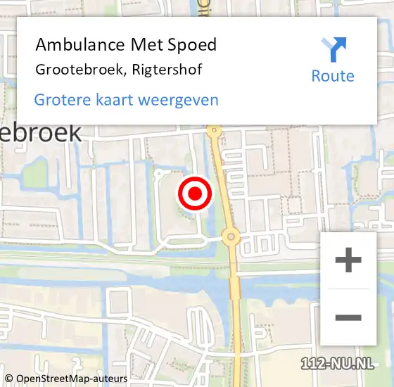Locatie op kaart van de 112 melding: Ambulance Met Spoed Naar Grootebroek, Rigtershof op 12 juli 2018 12:15