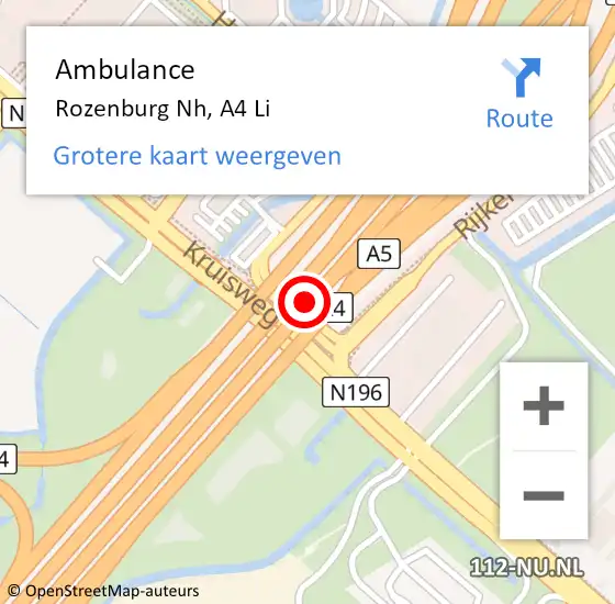 Locatie op kaart van de 112 melding: Ambulance Rozenburg Nh, A4 Li op 12 juli 2018 14:07