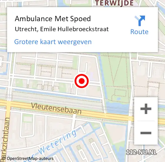Locatie op kaart van de 112 melding: Ambulance Met Spoed Naar Utrecht, Emile Hullebroeckstraat op 12 juli 2018 15:18
