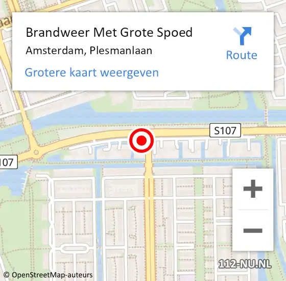 Locatie op kaart van de 112 melding: Brandweer Met Grote Spoed Naar Amsterdam, Plesmanlaan op 12 juli 2018 15:32
