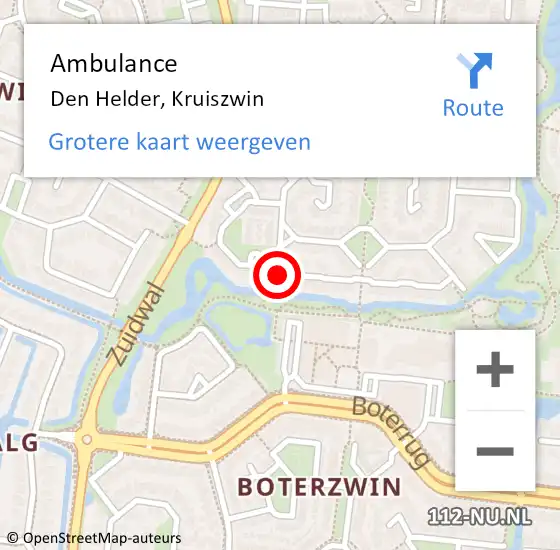 Locatie op kaart van de 112 melding: Ambulance Den Helder, Kruiszwin op 12 juli 2018 15:52