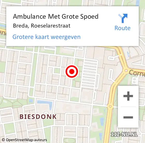 Locatie op kaart van de 112 melding: Ambulance Met Grote Spoed Naar Breda, Roeselarestraat op 12 juli 2018 16:06