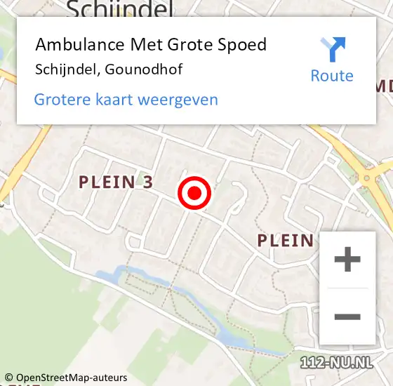 Locatie op kaart van de 112 melding: Ambulance Met Grote Spoed Naar Schijndel, Gounodhof op 12 juli 2018 18:40