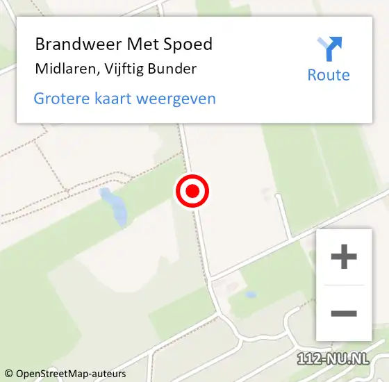 Locatie op kaart van de 112 melding: Brandweer Met Spoed Naar Midlaren, Vijftig Bunder op 12 juli 2018 18:47