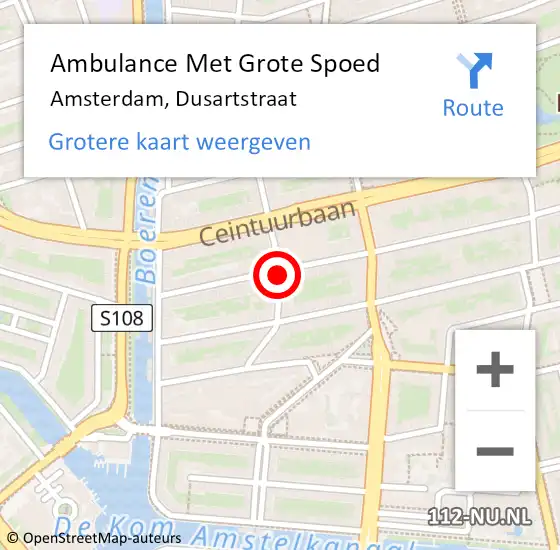 Locatie op kaart van de 112 melding: Ambulance Met Grote Spoed Naar Amsterdam, Dusartstraat op 12 juli 2018 18:53