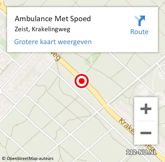 Locatie op kaart van de 112 melding: Ambulance Met Spoed Naar Zeist, Krakelingweg op 12 juli 2018 19:14