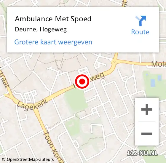 Locatie op kaart van de 112 melding: Ambulance Met Spoed Naar Deurne, Hogeweg op 12 juli 2018 19:29