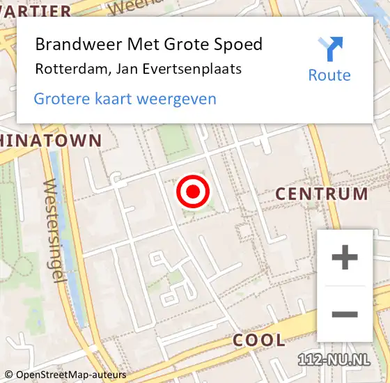 Locatie op kaart van de 112 melding: Brandweer Met Grote Spoed Naar Rotterdam, Jan Evertsenplaats op 12 juli 2018 20:26