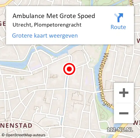 Locatie op kaart van de 112 melding: Ambulance Met Grote Spoed Naar Utrecht, Plompetorengracht op 13 juli 2018 00:40