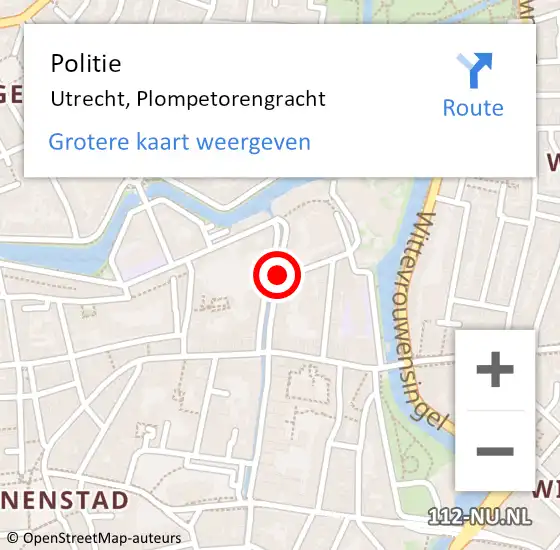 Locatie op kaart van de 112 melding: Politie Utrecht, Plompetorengracht op 13 juli 2018 00:41
