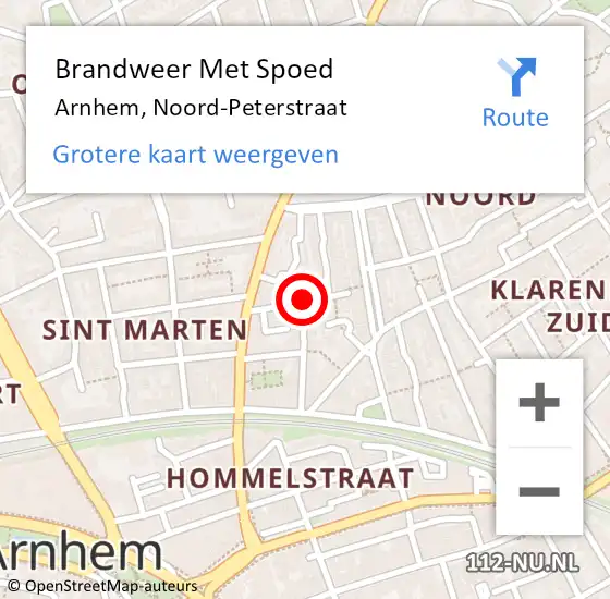 Locatie op kaart van de 112 melding: Brandweer Met Spoed Naar Arnhem, Noord-Peterstraat op 13 juli 2018 01:43