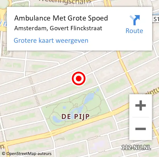 Locatie op kaart van de 112 melding: Ambulance Met Grote Spoed Naar Amsterdam, Govert Flinckstraat op 13 juli 2018 01:49