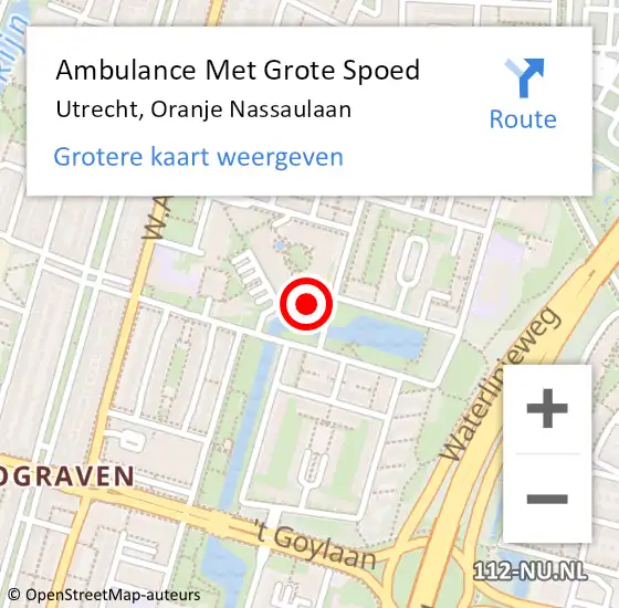 Locatie op kaart van de 112 melding: Ambulance Met Grote Spoed Naar Utrecht, Oranje Nassaulaan op 13 juli 2018 02:10