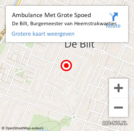 Locatie op kaart van de 112 melding: Ambulance Met Grote Spoed Naar De Bilt, Burgemeester van Heemstrakwartier op 13 juli 2018 02:21
