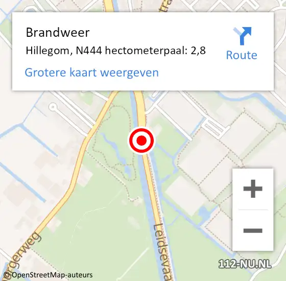 Locatie op kaart van de 112 melding: Brandweer Hillegom, N444 hectometerpaal: 2,8 op 13 juli 2018 07:41
