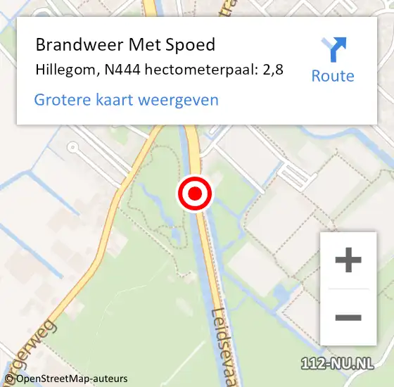 Locatie op kaart van de 112 melding: Brandweer Met Spoed Naar Hillegom, N444 hectometerpaal: 2,8 op 13 juli 2018 07:44