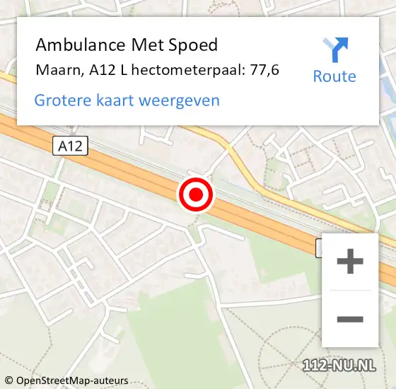 Locatie op kaart van de 112 melding: Ambulance Met Spoed Naar Maarn, A12 Re hectometerpaal: 82,3 op 13 juli 2018 08:07