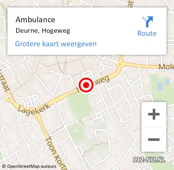 Locatie op kaart van de 112 melding: Ambulance Deurne, Hogeweg op 13 juli 2018 09:08