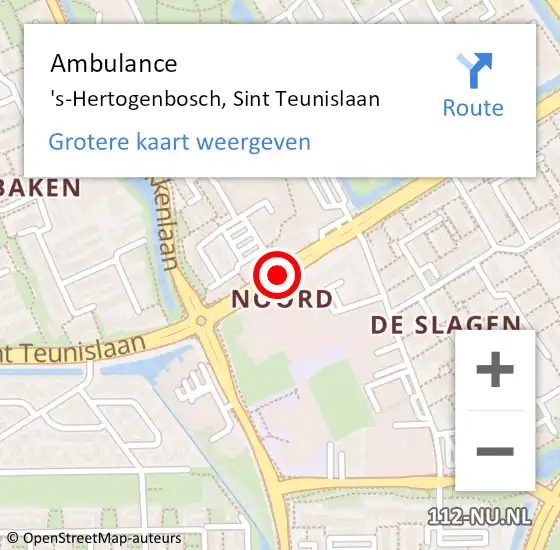 Locatie op kaart van de 112 melding: Ambulance 's-Hertogenbosch, Sint Teunislaan op 13 juli 2018 09:11