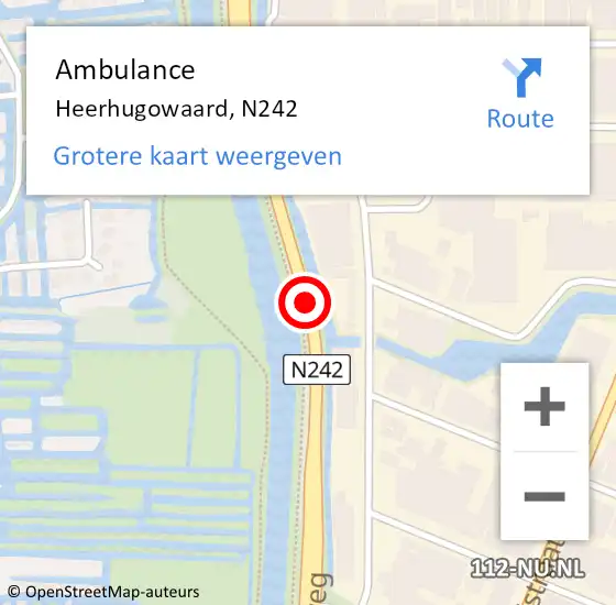 Locatie op kaart van de 112 melding: Ambulance Heerhugowaard, N242 op 13 juli 2018 10:04