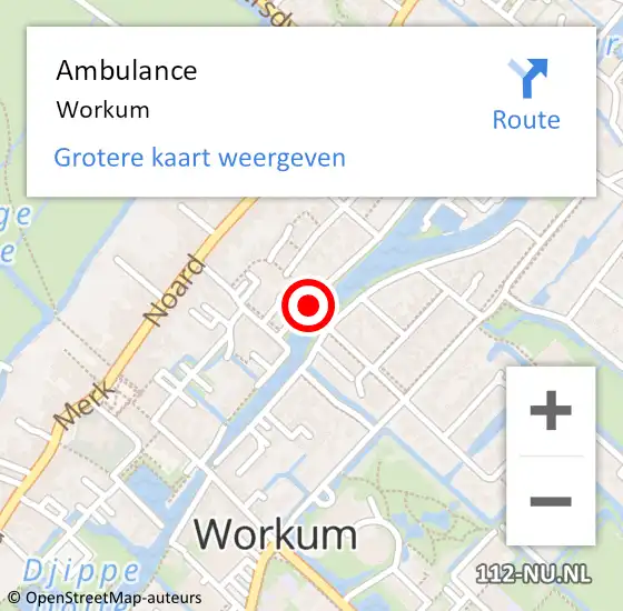Locatie op kaart van de 112 melding: Ambulance Workum op 13 juli 2018 10:06
