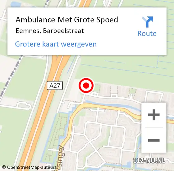 Locatie op kaart van de 112 melding: Ambulance Met Grote Spoed Naar Eemnes, Barbeelstraat op 13 juli 2018 10:54