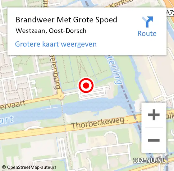 Locatie op kaart van de 112 melding: Brandweer Met Grote Spoed Naar Westzaan, Oost-Dorsch op 13 juli 2018 12:23