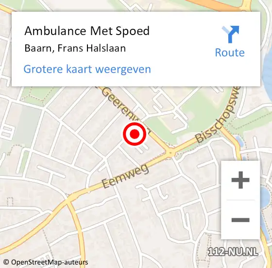 Locatie op kaart van de 112 melding: Ambulance Met Spoed Naar Baarn, Frans Halslaan op 13 juli 2018 16:46