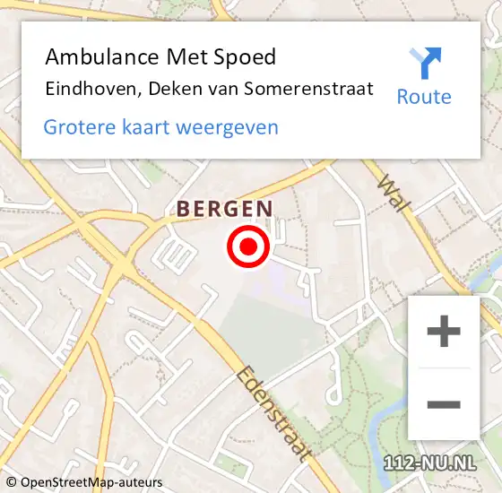 Locatie op kaart van de 112 melding: Ambulance Met Spoed Naar Eindhoven, Deken van Somerenstraat op 13 juli 2018 18:24