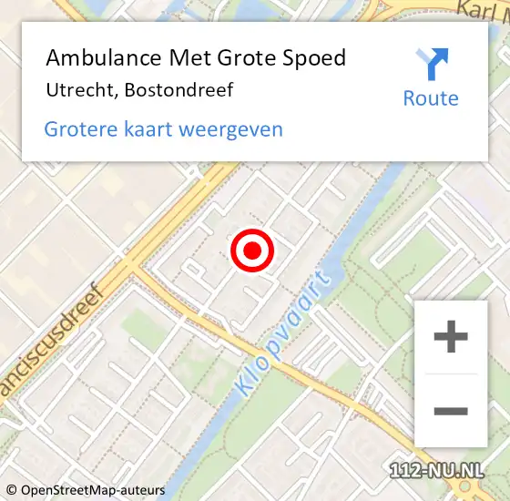 Locatie op kaart van de 112 melding: Ambulance Met Grote Spoed Naar Utrecht, Bostondreef op 13 juli 2018 18:47