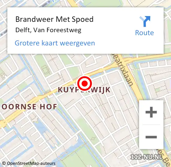 Locatie op kaart van de 112 melding: Brandweer Met Spoed Naar Delft, Van Foreestweg op 13 juli 2018 19:09