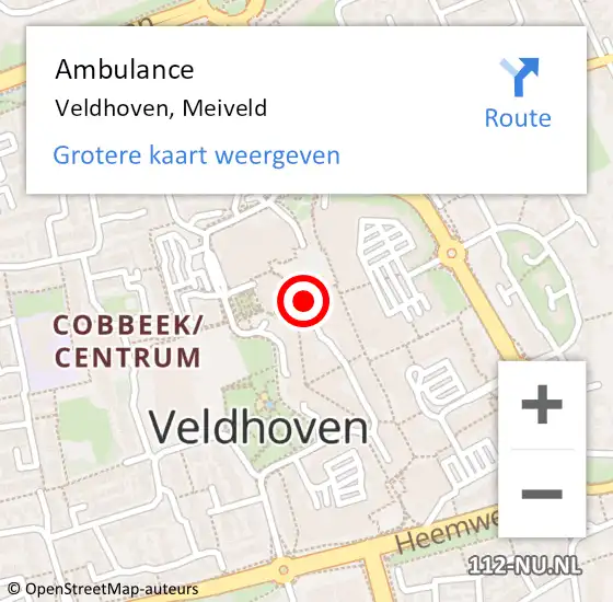 Locatie op kaart van de 112 melding: Ambulance Veldhoven, Meiveld op 13 juli 2018 20:05