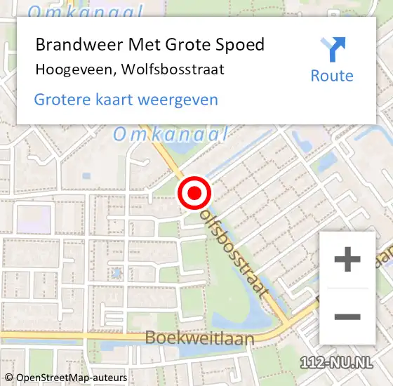 Locatie op kaart van de 112 melding: Brandweer Met Grote Spoed Naar Hoogeveen, Wolfsbosstraat op 13 juli 2018 21:23