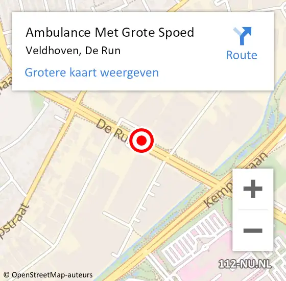 Locatie op kaart van de 112 melding: Ambulance Met Grote Spoed Naar Veldhoven, De Run op 13 juli 2018 22:28