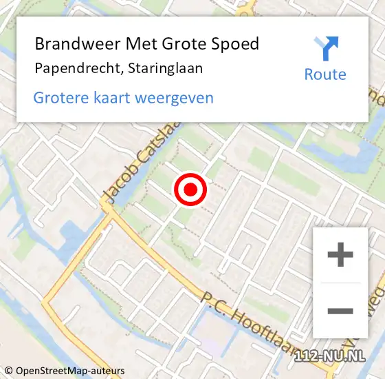 Locatie op kaart van de 112 melding: Brandweer Met Grote Spoed Naar Papendrecht, Staringlaan op 13 juli 2018 22:46