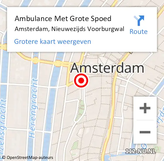 Locatie op kaart van de 112 melding: Ambulance Met Grote Spoed Naar Amsterdam, Nieuwezijds Voorburgwal op 14 juli 2018 06:43