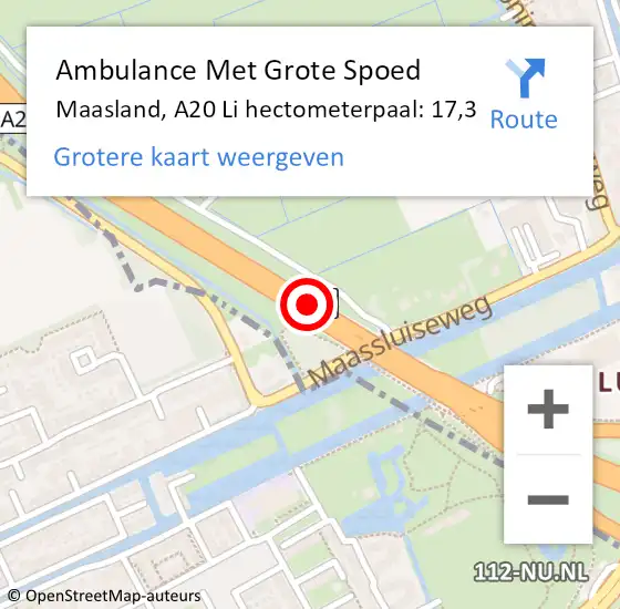 Locatie op kaart van de 112 melding: Ambulance Met Grote Spoed Naar Maasland, A20 Li hectometerpaal: 14,5 op 14 juli 2018 11:03