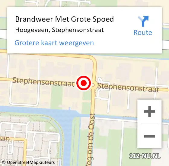 Locatie op kaart van de 112 melding: Brandweer Met Grote Spoed Naar Hoogeveen, Stephensonstraat op 14 juli 2018 16:24
