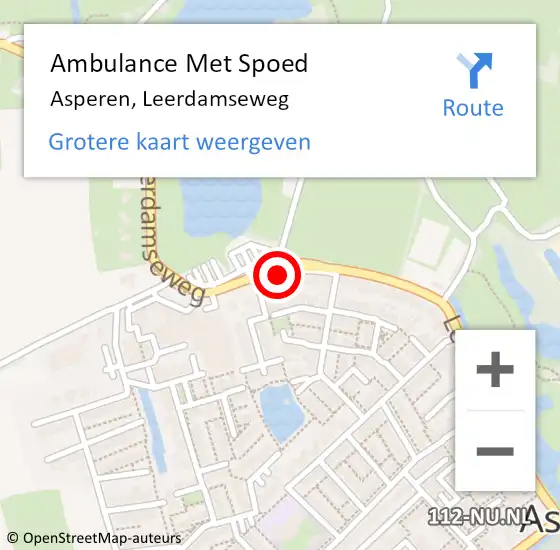 Locatie op kaart van de 112 melding: Ambulance Met Spoed Naar Asperen, Leerdamseweg op 14 juli 2018 17:54