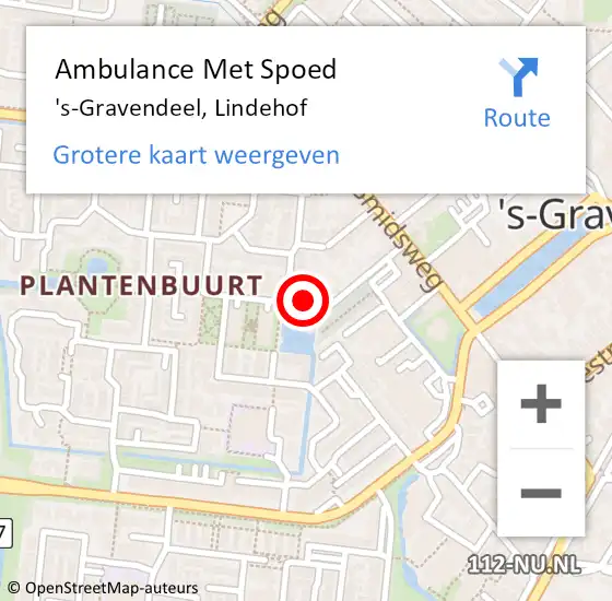 Locatie op kaart van de 112 melding: Ambulance Met Spoed Naar 's-Gravendeel, Lindehof op 14 juli 2018 18:33