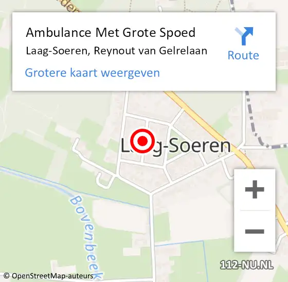 Locatie op kaart van de 112 melding: Ambulance Met Grote Spoed Naar Laag-Soeren, Reynout van Gelrelaan op 14 juli 2018 18:42