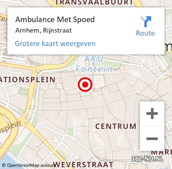 Locatie op kaart van de 112 melding: Ambulance Met Spoed Naar Arnhem, Rijnstraat op 14 juli 2018 22:13