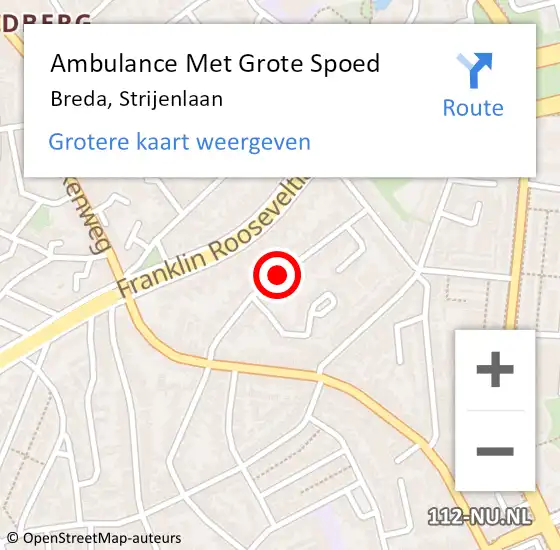 Locatie op kaart van de 112 melding: Ambulance Met Grote Spoed Naar Breda, Strijenlaan op 14 juli 2018 22:53