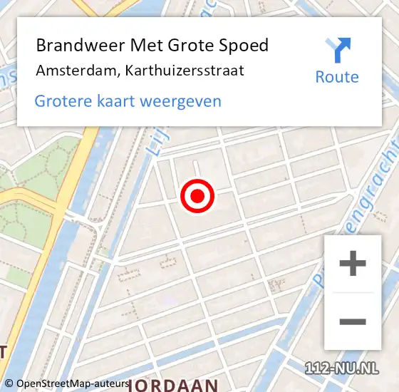 Locatie op kaart van de 112 melding: Brandweer Met Grote Spoed Naar Amsterdam, Karthuizersstraat op 15 juli 2018 00:58