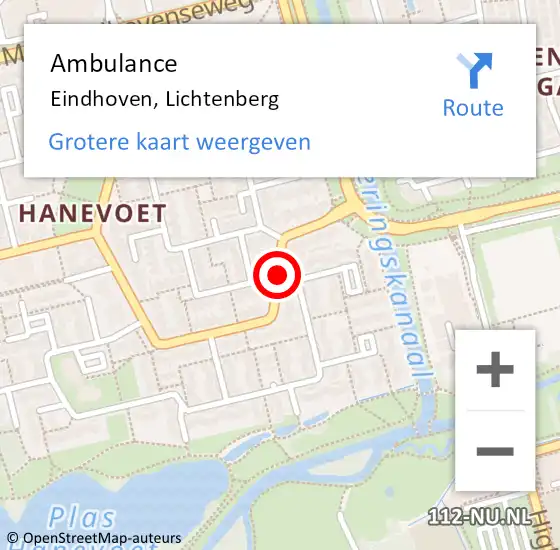Locatie op kaart van de 112 melding: Ambulance Eindhoven, Lichtenberg op 15 juli 2018 01:54