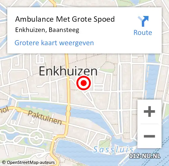 Locatie op kaart van de 112 melding: Ambulance Met Grote Spoed Naar Enkhuizen, Baansteeg op 15 juli 2018 11:28