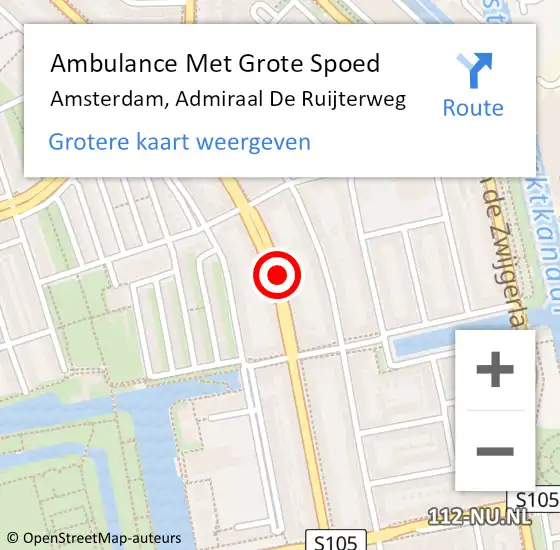 Locatie op kaart van de 112 melding: Ambulance Met Grote Spoed Naar Amsterdam, Admiraal de Ruijterweg op 15 juli 2018 11:36
