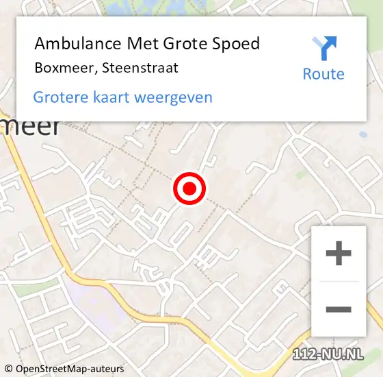 Locatie op kaart van de 112 melding: Ambulance Met Grote Spoed Naar Boxmeer, Steenstraat op 15 juli 2018 17:51