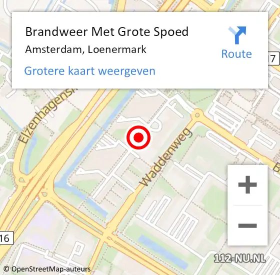 Locatie op kaart van de 112 melding: Brandweer Met Grote Spoed Naar Amsterdam, Loenermark op 15 juli 2018 19:24