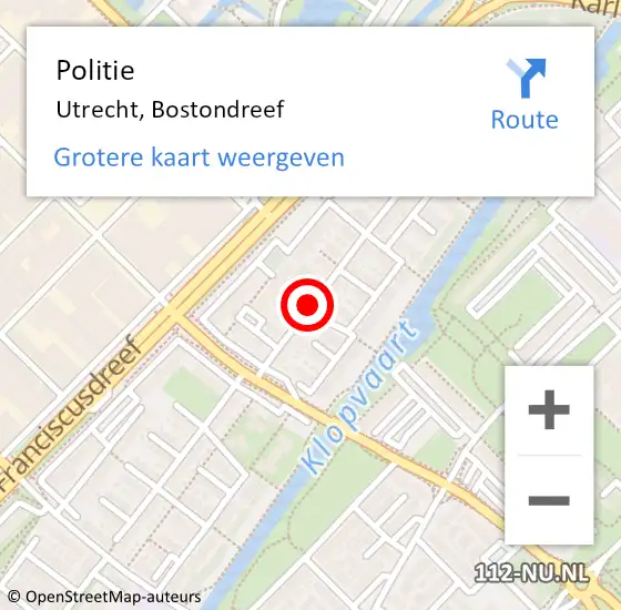 Locatie op kaart van de 112 melding: Politie Utrecht, Bostondreef op 15 juli 2018 19:25